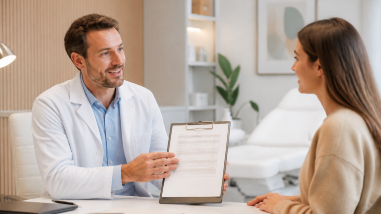 Consultation dermatologique avec indication de prix dans un cabinet moderne en France
